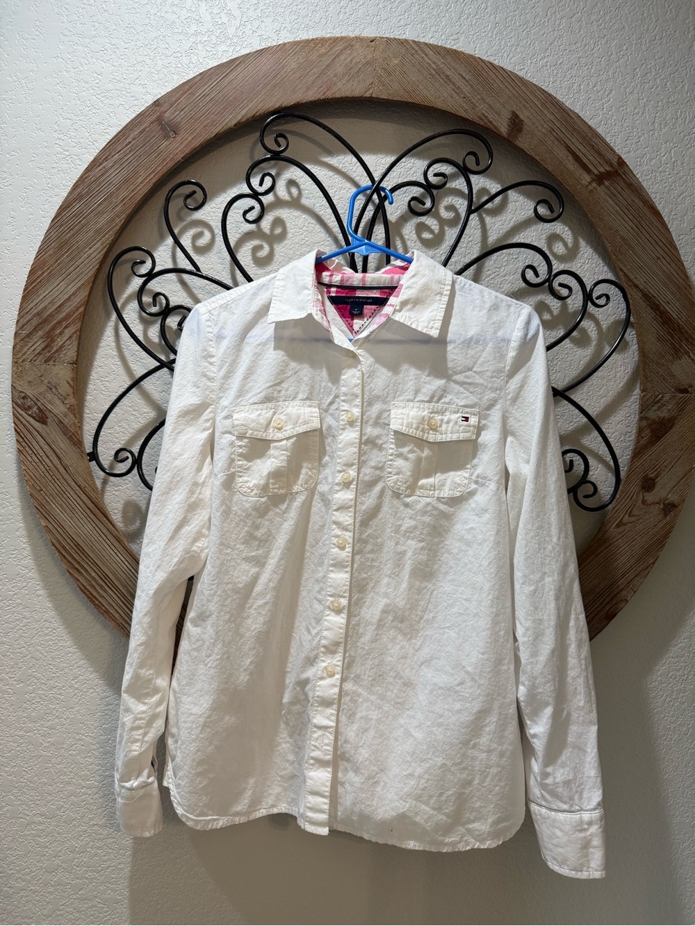 Tommy Hilfiger White Long-Sleeve Button Shirt with Chest Pockets